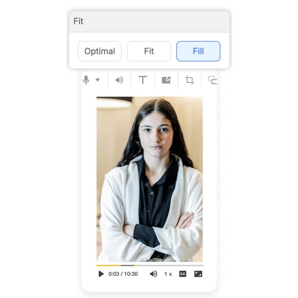 Fill mode in Visla video aspect ratio settings showing full coverage with immersive visuals.